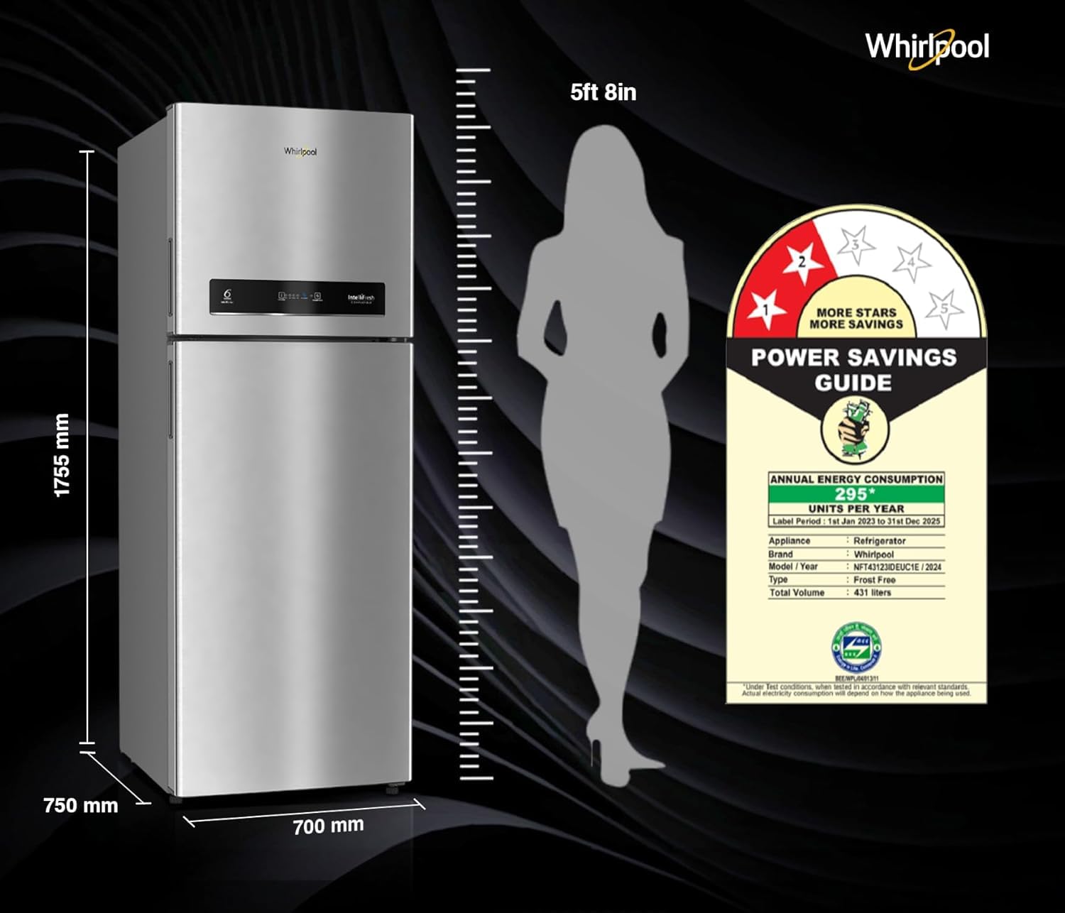 Whirlpool 431 L 2 Star IntelliFresh Convertible Inverter Frost Free Double Door Refrigerator (IF INV CNV 480, Alpha Steel-Z)